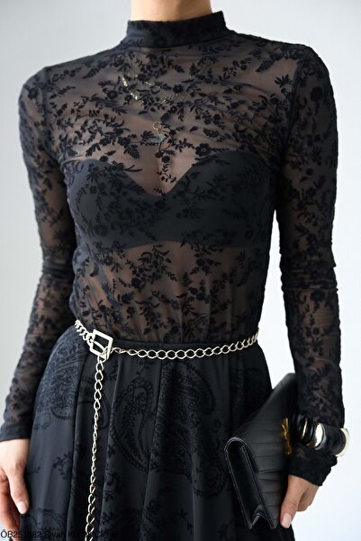 ibeeka New Season Sheer Mini Floral Print Blouse - Black - S