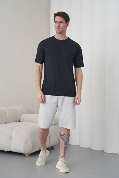 caddekombin Men's Navy Blue Gray Cotton Piece Combed Cotton Short Sleeve Pock...