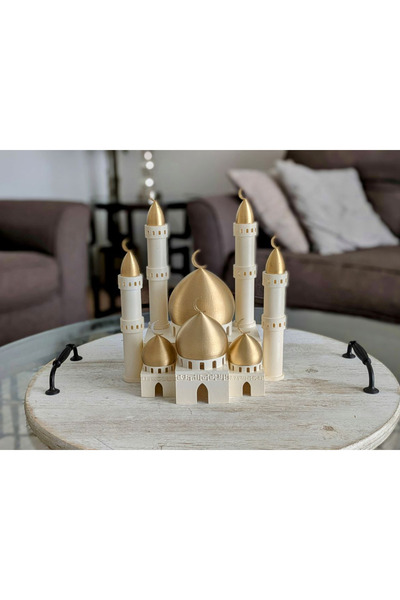 Liyana Home Dekoratif Cami Maketi - Altın Kubbeli ve 4 Minareli Büyük Boy Biblo