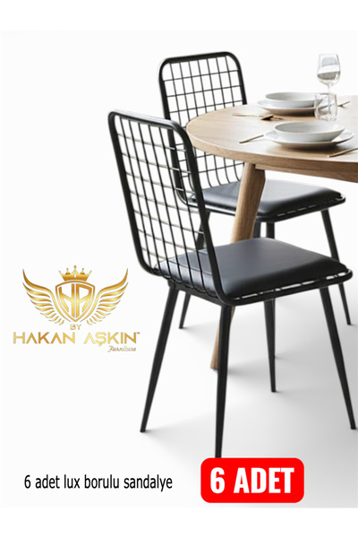 BY HAKAN AŞKIN Borulu Lux 6x Adet Tel sandalye Salon-Mutfak-Balkon-Çalışma Sa...