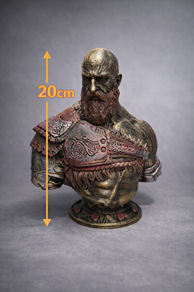 Pilovestik 20 cm Kratos Büst – God of War Karakteri – El Boyama 3D Baskı Figür