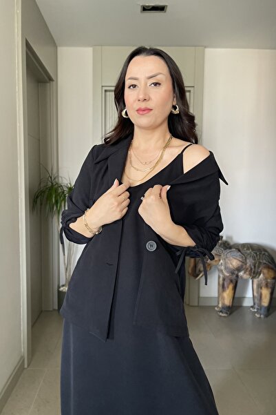 Butik Didem Sakinci Soft-Textured Strappy Dress Drawstring Sleeve Detail Jack...