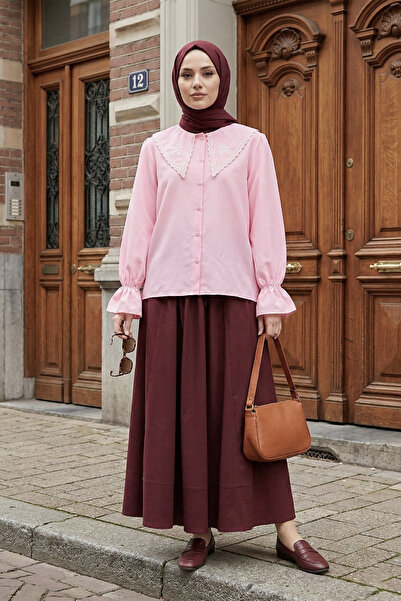 MODAQU Embroidered Peter Pan collar Shirt Blouse - Pink