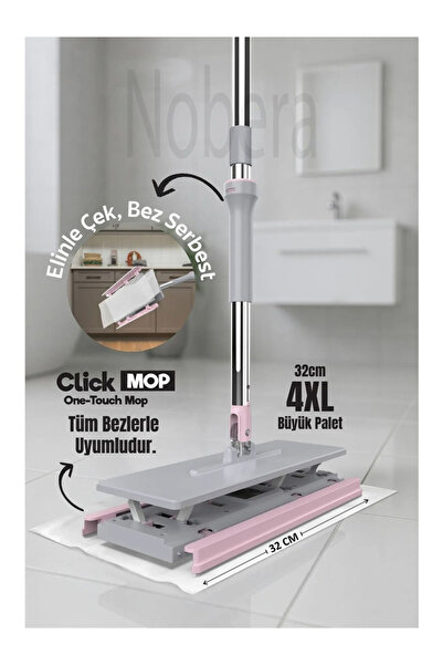 Genel Markalar Çok Yönlü 360° Hareketli Kıskaçlı Mop, 8 Bez Hediye, Tüm Bezle...