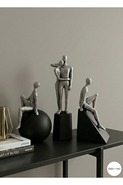 Dekoromi Dekoratif Soyut 3'lü Oturan Sarılan ve Düşünen Heykeller (25cm Boy) ...