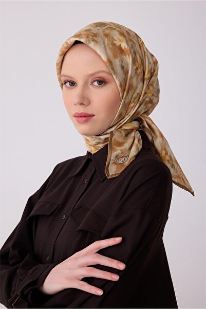 Belli Tivil Pure Silk Scarf IST 4319 - 06 Πορτοκαλί Πράσινο Σχέδιο Ντουλάπας