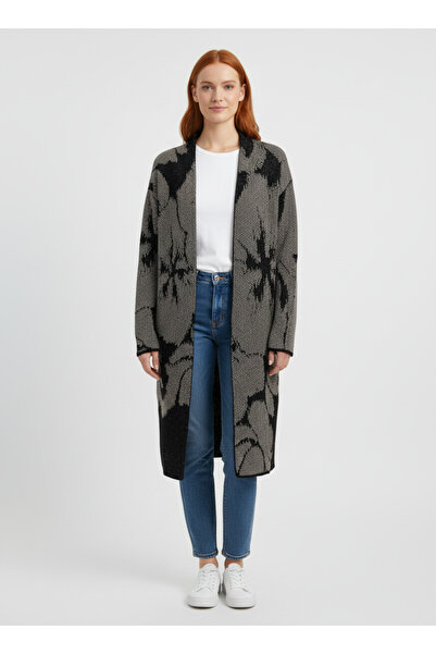 Neden Tekstil Mink Black Patterned Long Cardigan