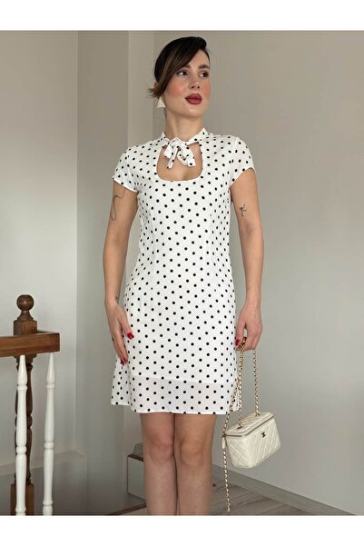 YK FASHION Puantiyeli Bağlamalı Elbise