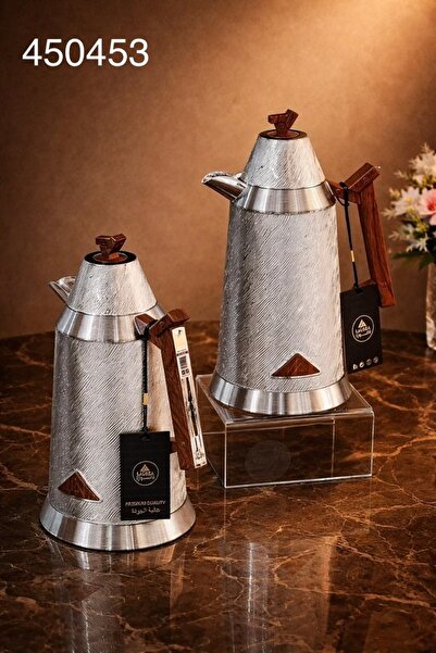 LALOZA Lalooza silver shiny thermos with wooden handle