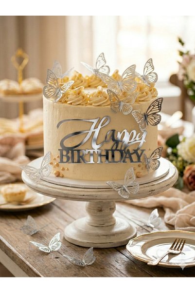 GOLDCENTER HAPPY BİRTHDAY İMZA PASTA YAZISI VE KELEBEK PASTA SÜSÜ