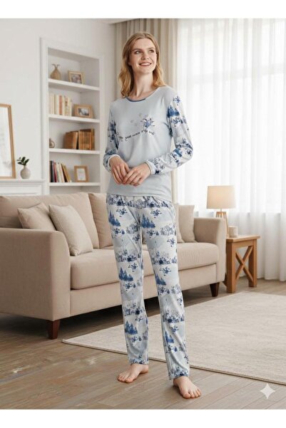 İpek Women's Long Sleeve Patterned Thermal Pajama Set