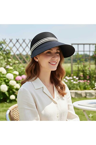 Betülce "Adjustable Straw-Textured Striped Summer Women's Visor Hat – UV Prot...