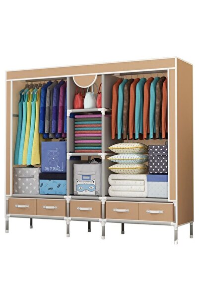 MTL Fabric Wardrobe For Clothing Brown/ Light Coffee 185*45*172CM