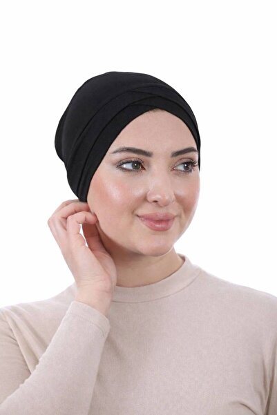 LA SEFA Crossed Outdoor Bonnet Social Bonnet Pool Bonnet Candy Fabric - Black