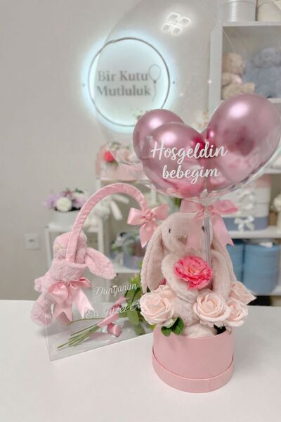 birmutluluk balonlu hediye kutusu ve çantası - yenidoğan hediye kutusu - balo...
