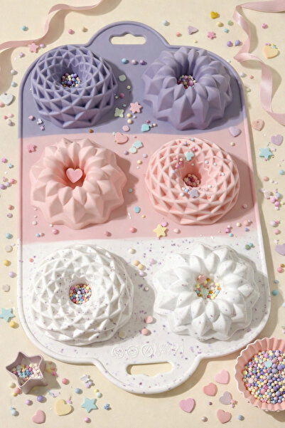 btm home 6-Piece Figured Silicone Cake Mold Mini Muffin Donut Non-Stick Bakin...