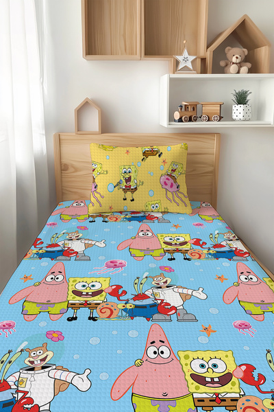 Talia Home سبونج بوب أزرق أصفر منقوش للأطفال طقم بنمط البيكيه TLAP-337