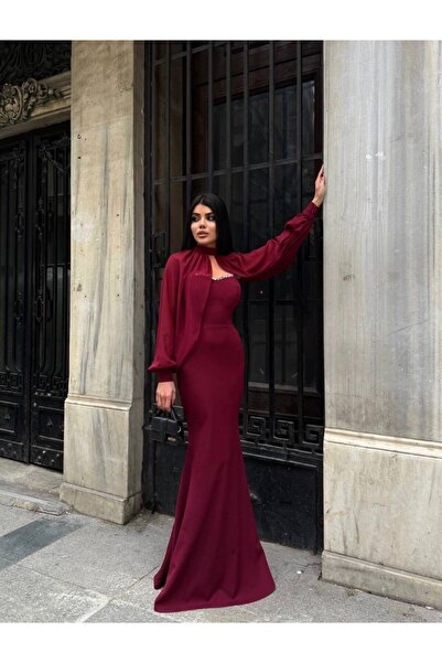 maf collection Women's Burgundy Tulle Piece Heart Neckline Stone Detailed Chi...