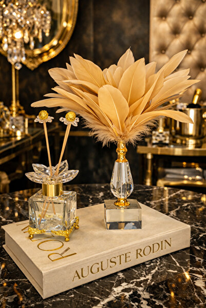 BELİZ HOME Lüks Kristal Cam Oda Kokusu Şişesi ve Vizon Tüylü Dekoratif Obje S...