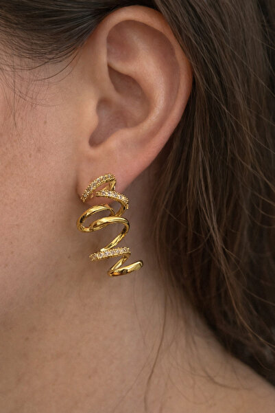 stainles steel Işıltılı Gold Spiral Çelik Küpe – Modern & Şık Tasarım