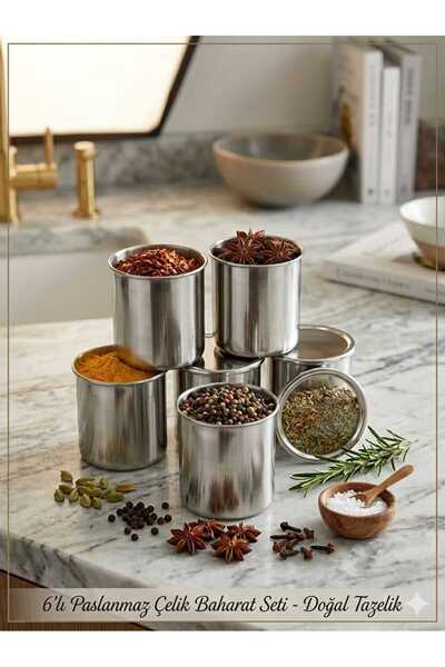 Maglor Luxury 6-Piece Stainless Steel Spice Rack Set - Stackable with Steel Lids