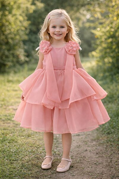 Tarz Çocuk فستان سهرة وردي اللون للفتيات مكون من تول طبقات من 3-6 سنوات - فست...
