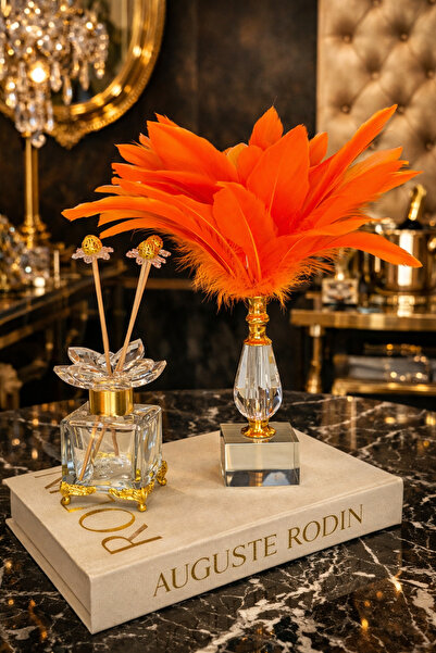 BELİZ HOME Lüks Kristal Cam Oda Kokusu Şişesi ve Yeşil Tüylü Dekoratif Obje S...