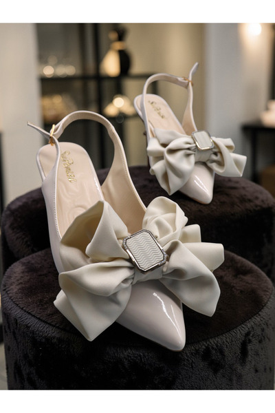 HFKY Women's Short Heeled Pointed Toe Shoes. Evening Dress Shoes with Bow Acc...