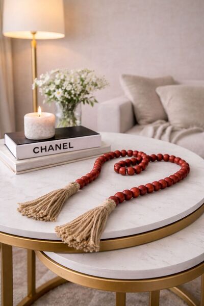 Rosina Dekoratif Kırmızı Tespih Püsküllü Dekor Ürünü