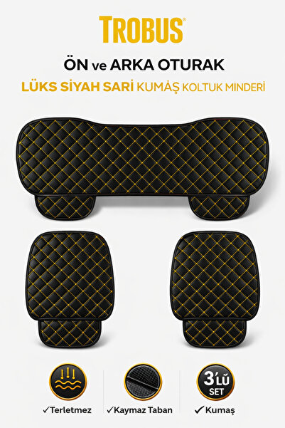 TROBUS 3-Piece Universal Car Seat Min Leather Quilted Non-Slip Front and Rear...