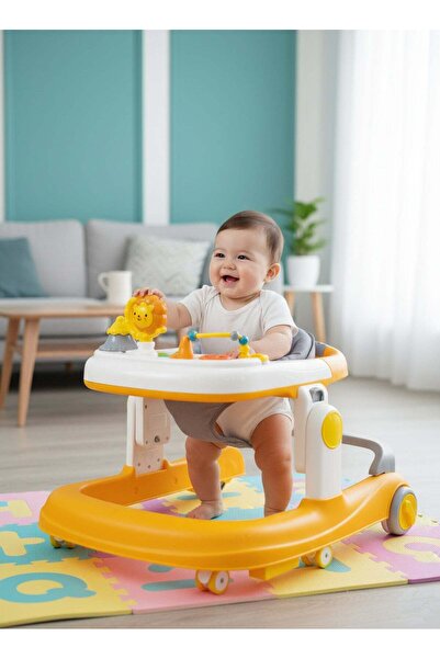 Rally مشاية أطفال قابلة للطي مزودة بعجلات دوارة 360 درجة، وألعاب، وموسيقى