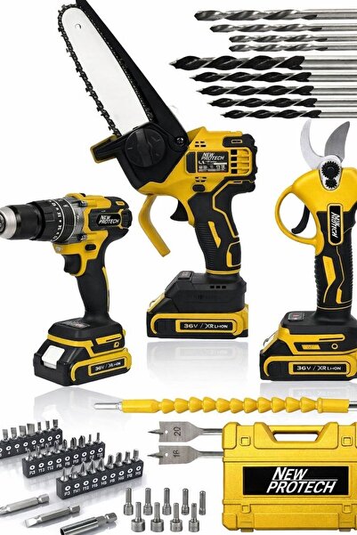 newprotech PROFESYONEL 2Akülü3LÜ SET Şarjlı Dal Ağaç Kesme Testere + Bağ Buda...