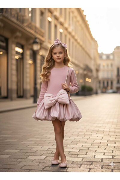 ARBİ kids Girl Child Bow Detail Pearl Long Sleeve Stylish Holiday Buckle Gift...