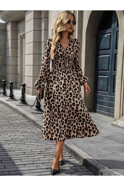 FRESCO SCARFS Women's Long Sleeve Double-Breasted Collar Waist Fitted Midi Mo...