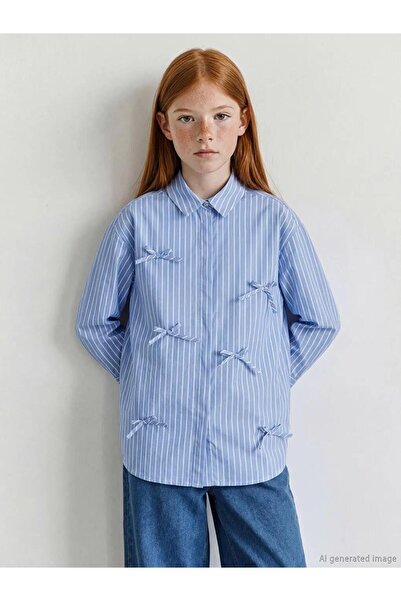 LC Waikiki Bow Detail Striped Girl's Shirt Poplin (S6)