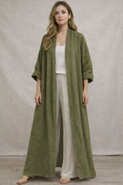 EREN STYLE Bohomiyan Italian Long Pocketless K Linen Kaftan & Cap (140-cm)