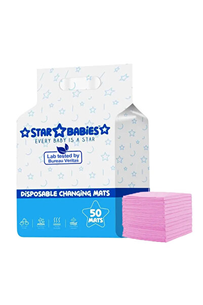 STAR BABiES حصيرة تغيير حفاضات للاستخدام مرة واحدة - عبوة من 50 قطعة - وردي