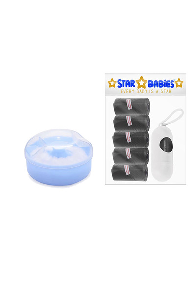 STAR BABiES إسفنجة بودرة + حقيبة معطر للاستخدام مرة واحدة + موزع - أزرق/أسود