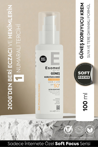 Esomed SPF50+ Güneş Kremi Tüm Ciltler İçin Leke Bırakmayan Yüz Vücut Güneş Kr...