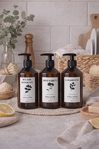 parlahome Amber Mutfak Seti 3’lü 500 ml | Bulaşık Deterjanı – Sıvı Sabun – Ça...