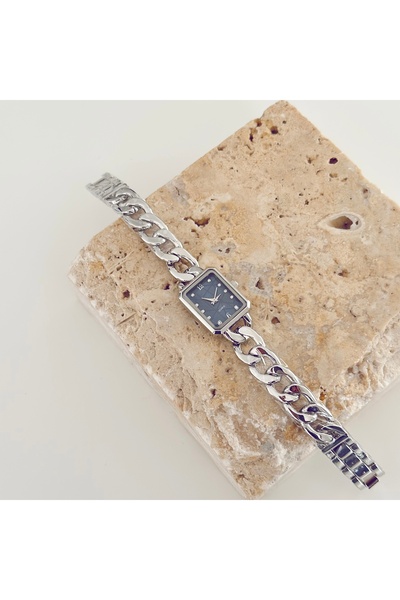 Vesce Atelier Chain Cord Silver Watch Navy Blue