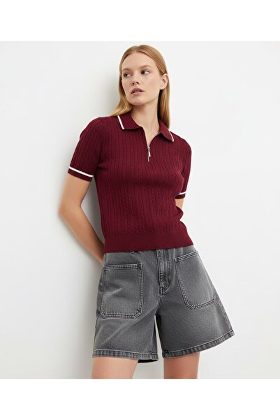 Noi Belis Polo Collar Half Zipper Knitwear Blouse Ss26Bz0043