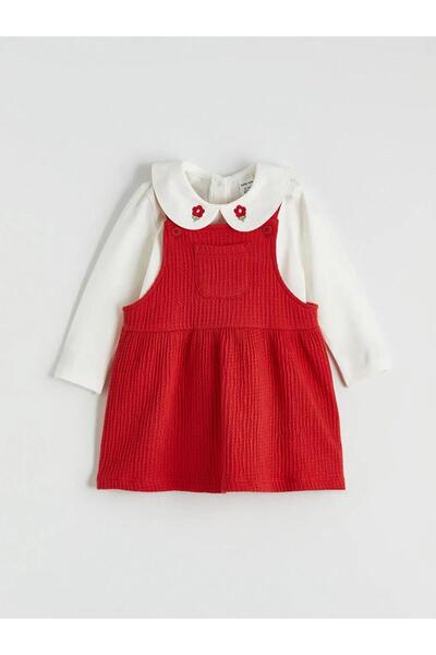 LC Waikiki Bebe Yaka Nakışlı Kız Bebek Bluz Ve Salopet Elbise (S6)