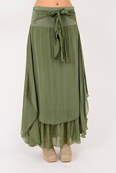 EREN STYLE Italian B Drawstring Waist Layer Silk Skirt