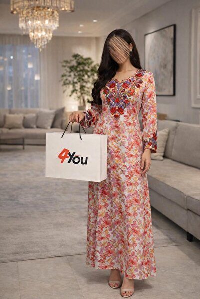 NO BRAND Luxurious women's abaya with a colorful Floral Print and elegant che...