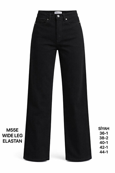 Miss Poem Women's Black High Waist Wide Leg Jean Pants