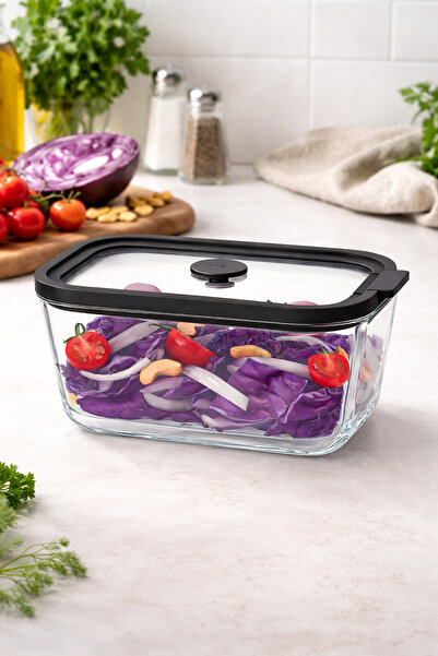welcomein 1380 ML Siyah Kapaklı Cam Saklama Kabı – Hava Geçirmez, Mikrodalga ...