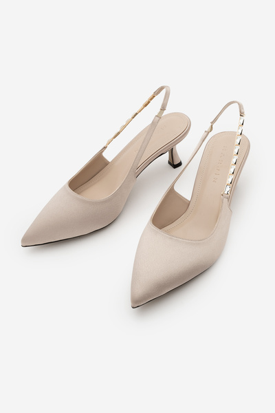 Marjin Women's Stiletto Pointed Toe Open Back With Scarf Stone Detailed Heele...