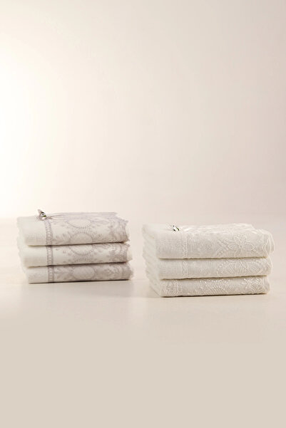 Bikaya Home Velvet Hand Towel Set |   6 Pieces |   50X90 cm |   Showy Lace De...