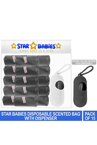 STAR BABiES عبوة من 15/225 كيسًا معطرًا حقيبة حفاضات الأطفال، لون أسود مع موز...
